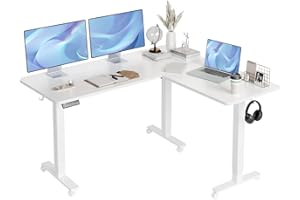 Claiks L Shaped Standing Desk Adjustable Height, Dual Motor Electric Corner Standing Desk, 63x55 inch Sit Stand up Desk with Splice Board, White