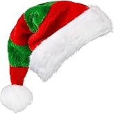 FOIMAS Santa Hat for Adults,Plush Christmas Hats with White Fur Xmas Hat for Christmas Holiday Party Decoration