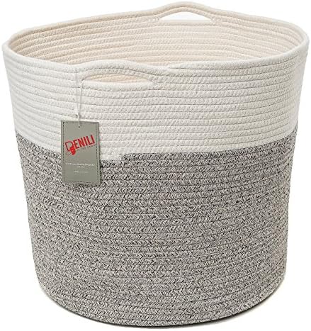 Multifunction Basket Perfect for Kid’s Room Nursery Hamper Laundry Toys Kitchen Bathroom & Gift | Large Soft Elegant & Sturdy | 100% Cotton with Handles | 5 Free Bonus Tags