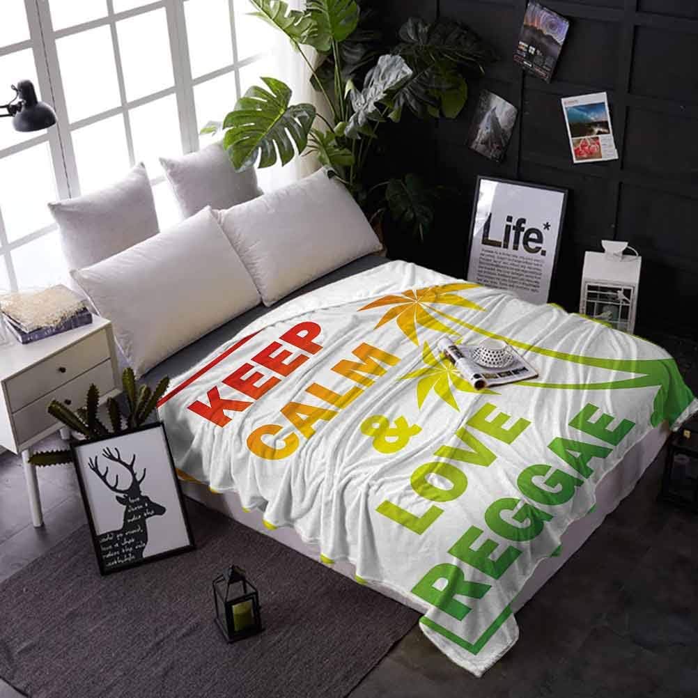 Kids Throw Blanket Rasta Summer Blankets Twin Size for Couch Bed Sofa Keep Calm and Love Reggae Quote in Ombre Rainbow Colors Music Themed 60 x 90 Inches Pale Green Red and Yellow