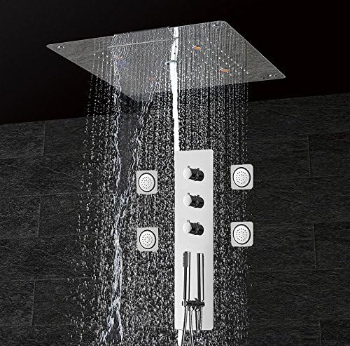 BL- Massage Shower Panel Wall Mounted at Home Thermostatic Shower Faucet with Led Ceiling Shower head Rain Waterfall Bubble Shower