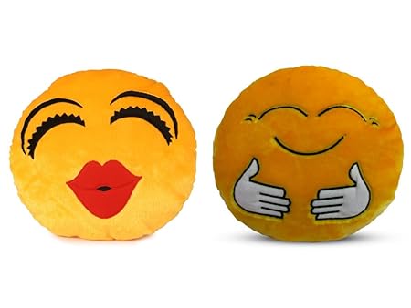 Deals India Kiss Smiley and Hugging smiley Cushion - 35 cm(smiley3&E)Set of 2
