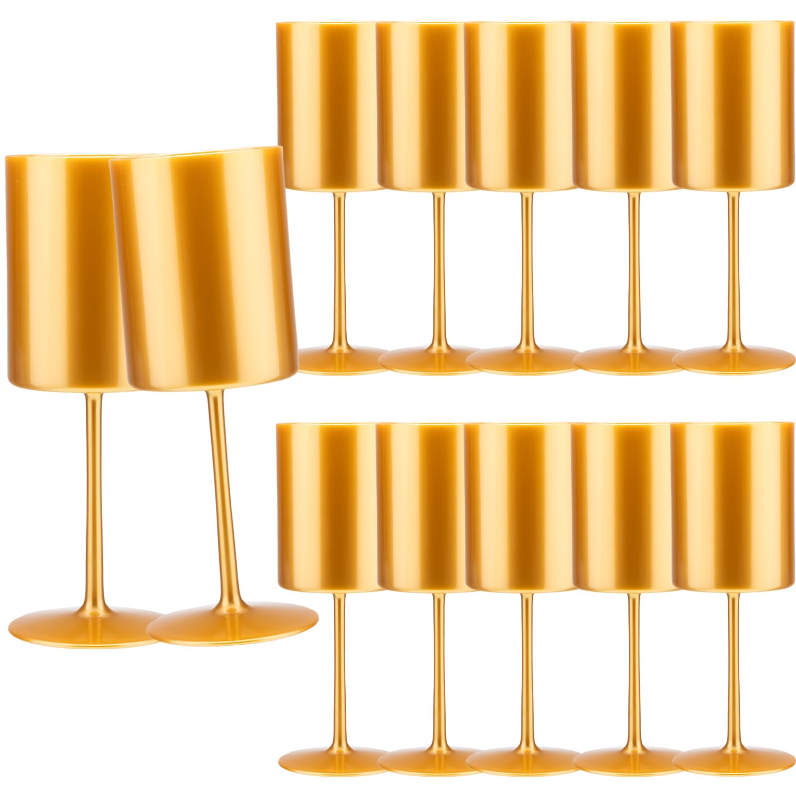 Photo 1 of 12 Pack Plastic Wine Glasses 10 Oz Large Reusable Drinking Cups Vintage Champagne Glasses with Stem,Acrylic Shatterproof Drinking Glasses Goblets for Wedding Toasting Parties Christmas Glassware?Gold