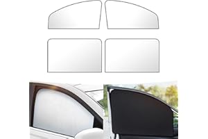 Flygun 4 PCS Car Side Window Sun Shade, 31.49In x 19.68In x 7.87In Front Window Sun Protection, 31.49In x 19.68In Rear Window Heat Insulation, Universal Foldable Breathable Gauze (Titanium Silver)