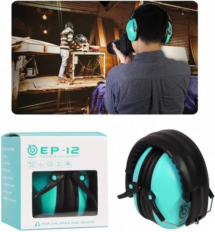 EAREST Protection Ear Muffs, Noise Reduction Safety Ear Muffs Shooting Earmuff with A Useful Carring Bag + Belt, NRR 20DB Professional Ear Defenders for Adults and Children - Blue - - 