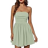 Wenrine Women's Sexy Strapless Summer Mini Dress Sleeveless Smocked A Lined Bubble Wedding Club Party Dress