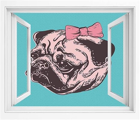 Amazon パグ 偽窓ステッカー ウォールステッカー Pvc壁紙シール 1x80 Cm かわいいパグとそのピンクのバックル愛らしい動物デザインペットプリント装飾 壁紙 簡単壁紙シール 風景 景色ステッカブルーピンクと青い背景 ウォールステッカー オンライン通販