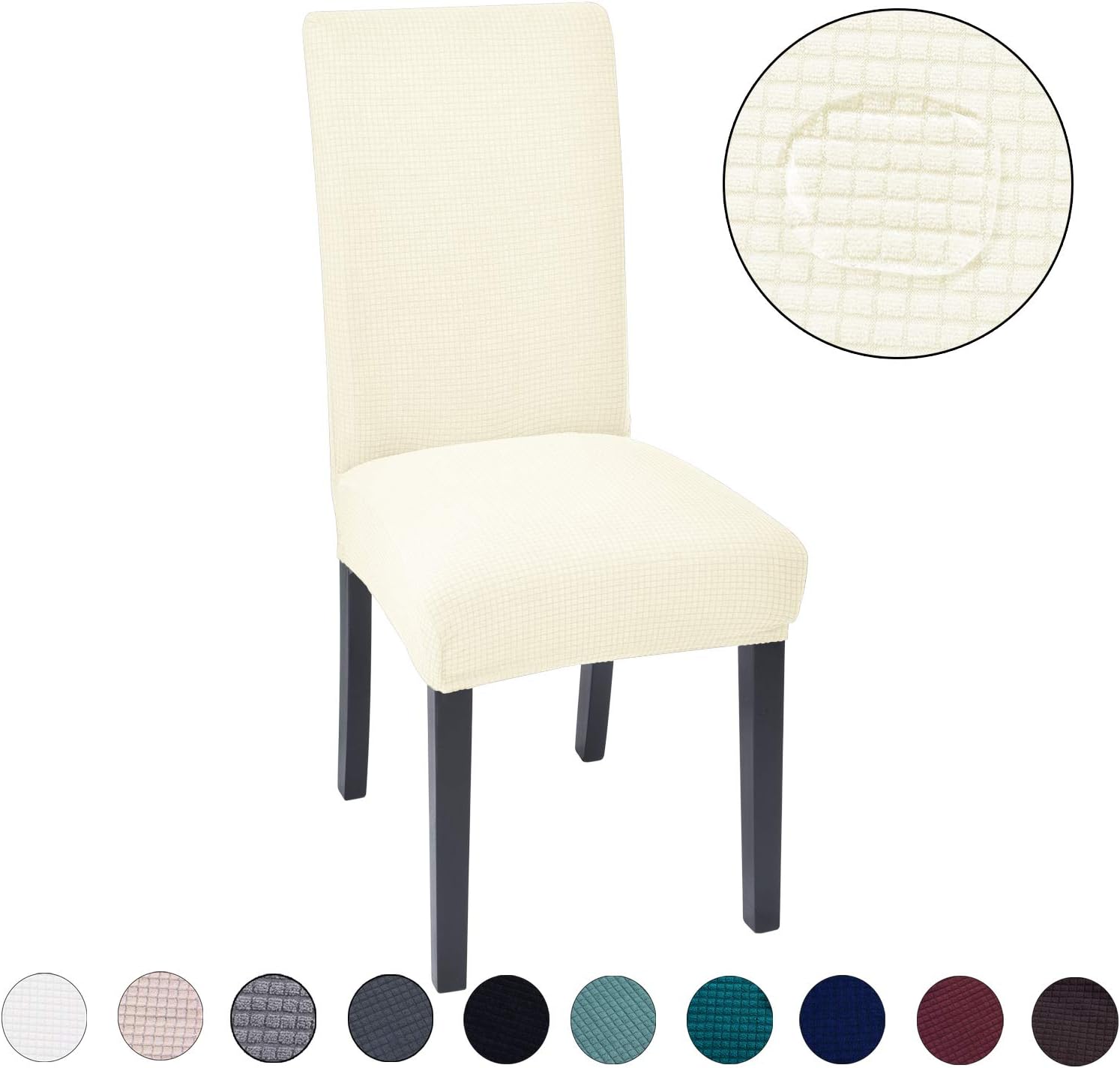 Dining Room Chair Covers(6 Pack) - Water Repellent,Easy to Install,High Stretch - Dining Chair Slipcover/Protector/Shield for Dog Cat Pets, Ivory