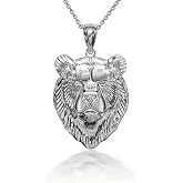 Norse Slavic Jewelry Silver Wild Viking Bear Head Pendant Necklace with Rolo Chain and Pendant only