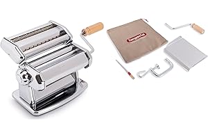 Imperia IPasta Classic Line. Pasta Machine 100% Made in Italy. Fresh pasta machine in steel. Manual roller with crank. Creates dough sheets for Lasagne, Tagliolini, Fettuccine. (Chrome)