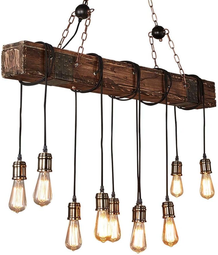 LifeX 10 Heads Wood Vintage Hanging Lamp Retro Wooden Pendant Lights Loft Industrial Wrought Iron Pendant Light Fixtures Bar Coffee Shop Edison E27 Base Hanging Lighting