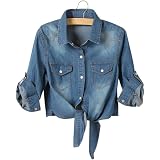 Denim Shirt Jean Crop Top Cardigan 