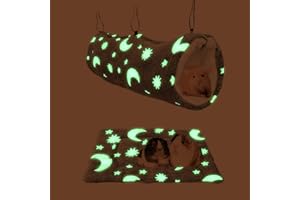 EAEDMY Luminous Noctilucent Glow Guinea Pig Rat Hammock Tunnel, Ferret Hanging Bunk Bed Hammock, Rat Ferret Guinea Pig Hideout and Soft Bed for Small Animals (4.Moon Tunnel Hammock and Mat)