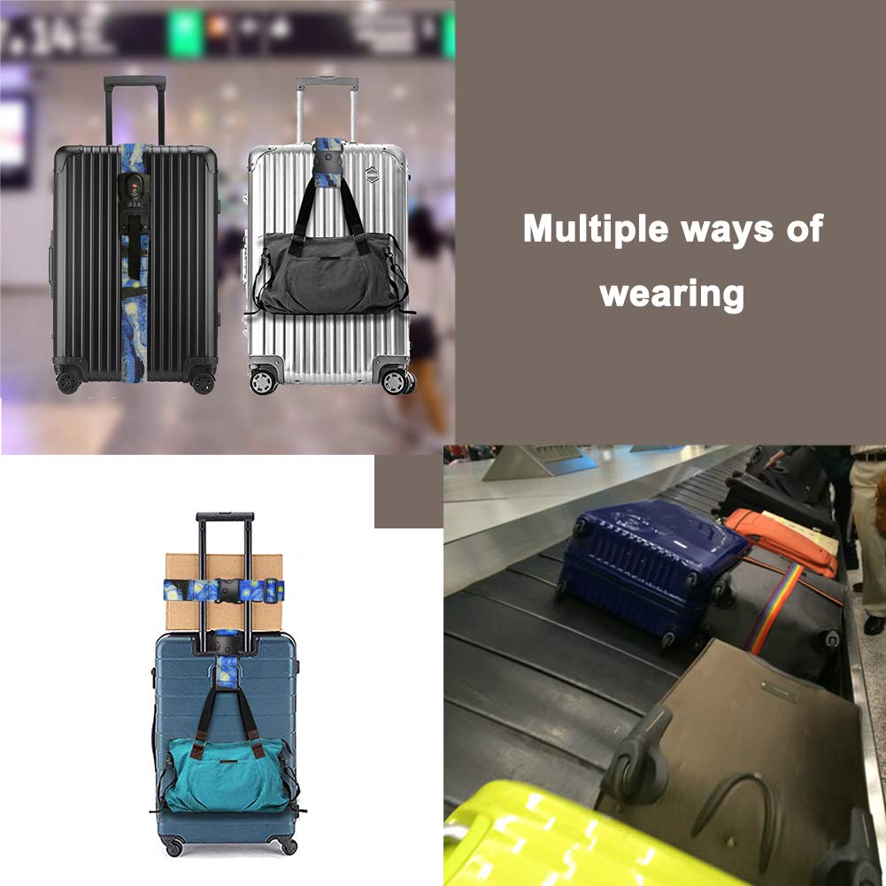 Luggage Straps Luggage Belt Non-slip Combination Lock Digital Scale TSA Compliant Van Gogh Sunflower Print Travel Suitcase Straps Accessories(Starry Night Printed)