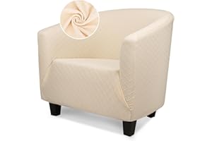Treaful Club Chair Covers, 1 Piece Beige Club Chair Covers with Arms, Soft Stretch Tub Chair Slipcover Covers Sofa Covers Couch Cushion Removable Furniture Protector for Living Room Hotel Counter