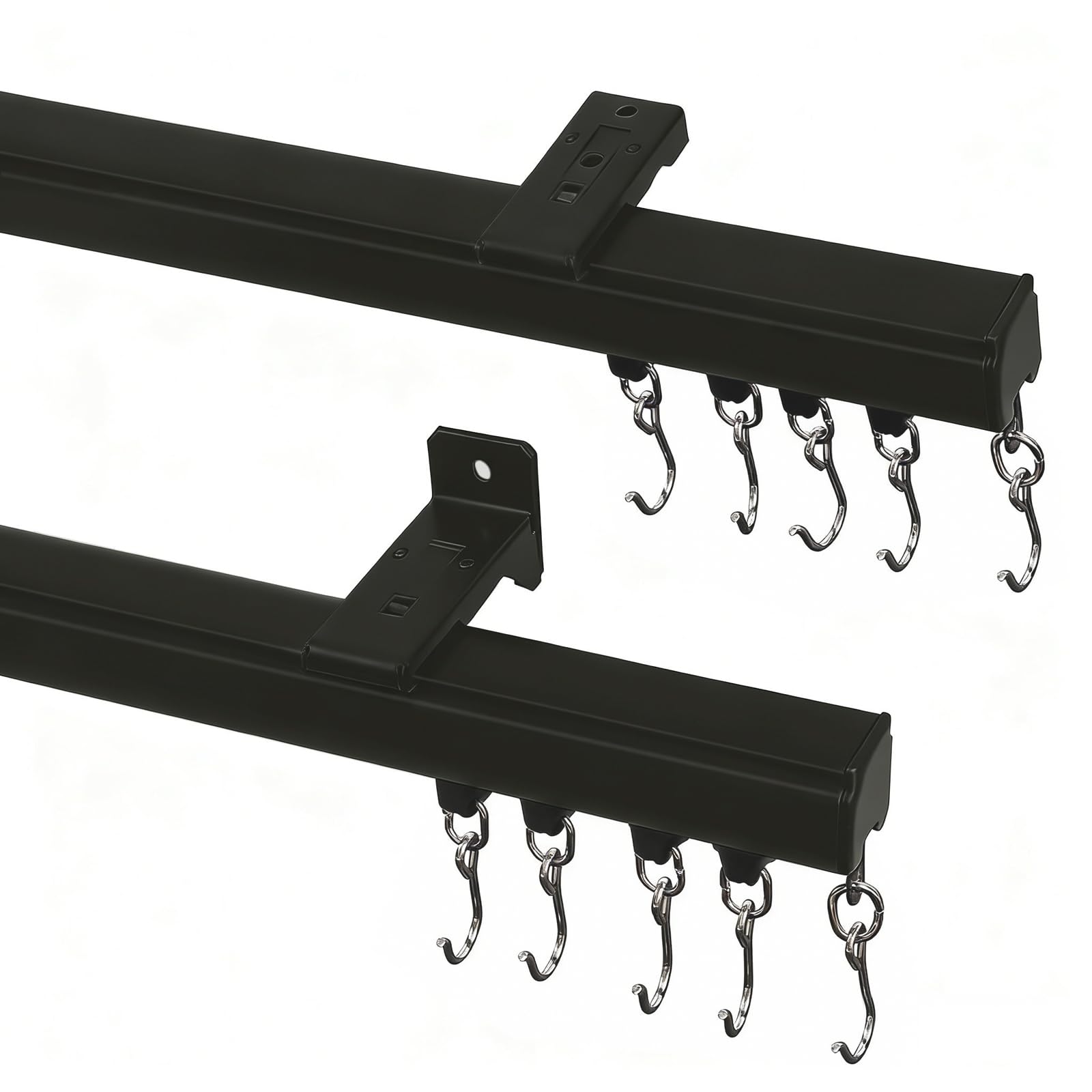 ChadMade Ceiling Track Kit with Hooks, Wall Mount Curtain Track, x-Large Size for Space 12ft - 18ft Wide, Single Window Rods Work with Grommet and Pinch Pleated Curtain, Black