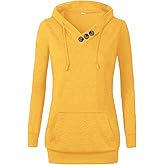 VOIANLIMO Women's Sweatshirts Long Sleeve Button V-Neck Pockets Pullover Hoodies