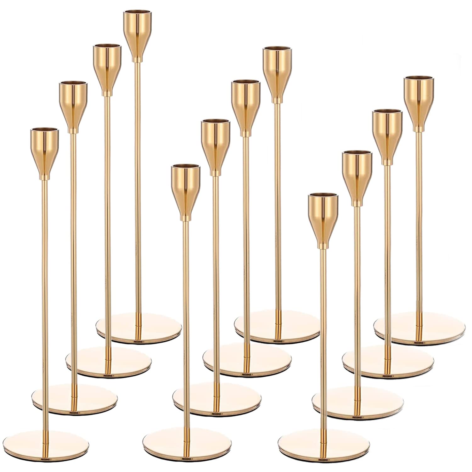 Set of 12 Candle Holders Gold Taper Candlesticks Fits 0.87inch Thick Candles, Metal Tall Candle Stand for Wedding, Home Decor, Candlelight Dinner(Gold)