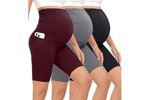 lilisilk 3 Pack Maternity Shorts Over The Belly Pregnancy Biker Shorts Workout Yoga Active Pregnant Pants Pajama with Pockets