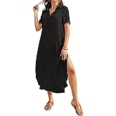 Bsubseach Womens Bathing Suit Cover Up V Neck Long Swimsuit Cover Up Beach Shirt Dress Swimwear with Pockets