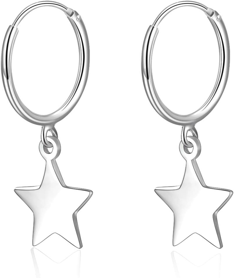 Star Hoop Earrings Sterling Silver Mini Dangle Small Star Hoop Huggie Earrings for Women