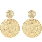 Large Geometric Double Round Disc Dangle Drop Earrings Minimalist Irregular Texture Big Circle Teardrop Earrings for Women Jewelry Gift