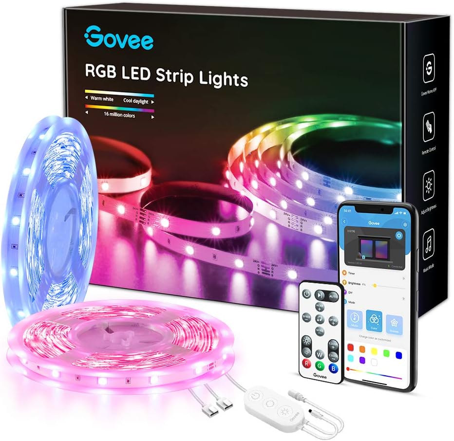 Govee 65.6ft LED Strip Light, Smart Light Strip with App Control via