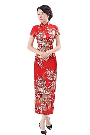 Yue Lian Damen Qipao Kurzärmelig Cheongsam Abendkleider Retro Lang Kleider