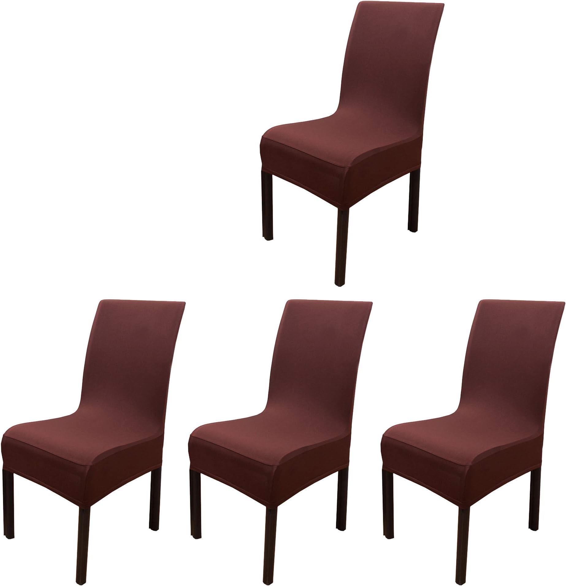 iEventStar Spandex Stretch Washable Dining Room Chair Cover Protector Seat Slipcovers (Dark Brown, 4)