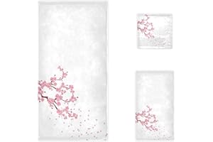 Naanle Beautiful Pink Cherry Blossoms with Petals Soft Luxury Decorative Set of 3 Towels, 1 Bath Towel+1 Hand Towel+1 Washcloth, Multipurpose for Bathroom, Hotel, Gym, Spa and Beach