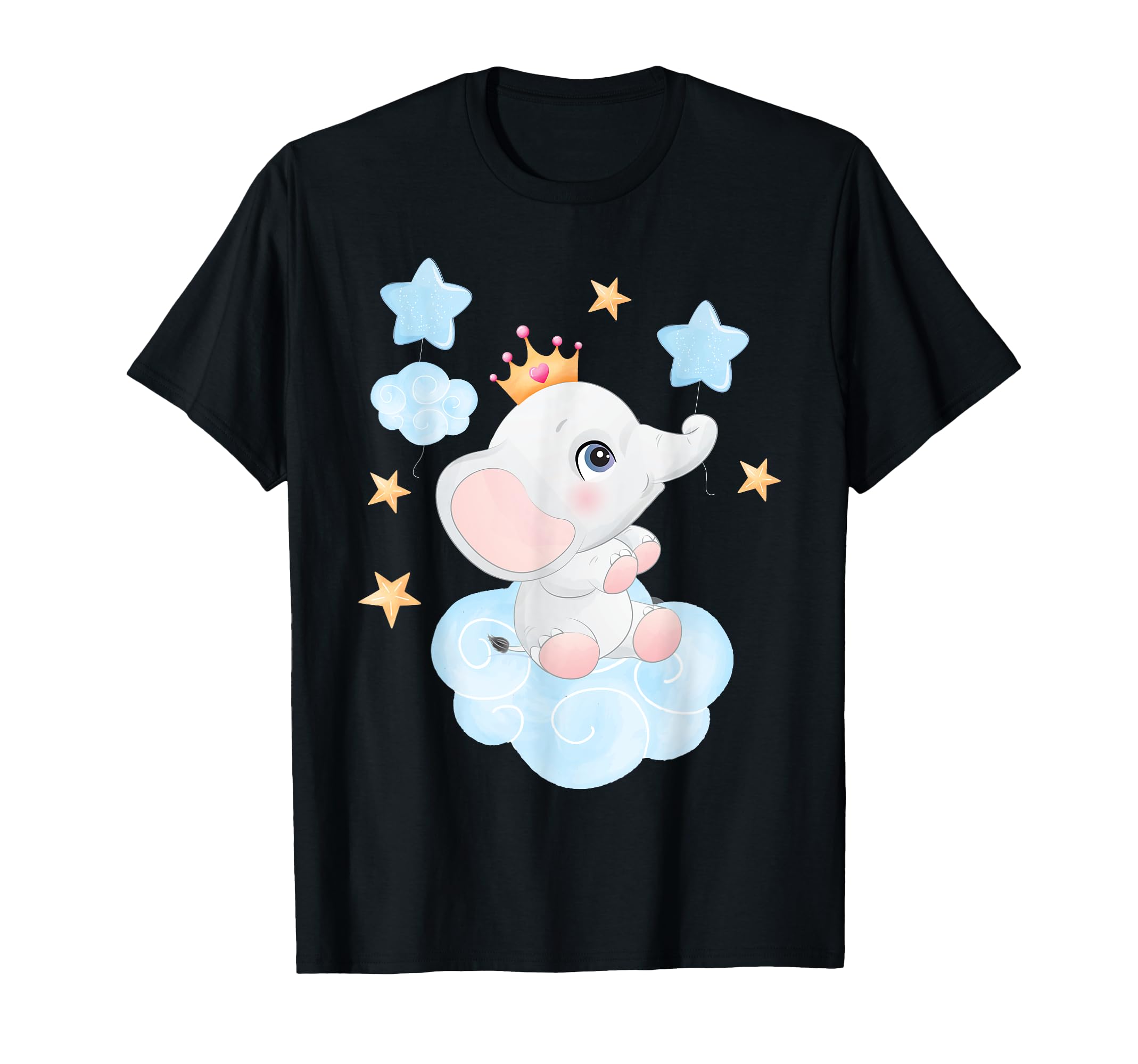 Baby Elephant on Cloud with Crown Stars T-Shirt