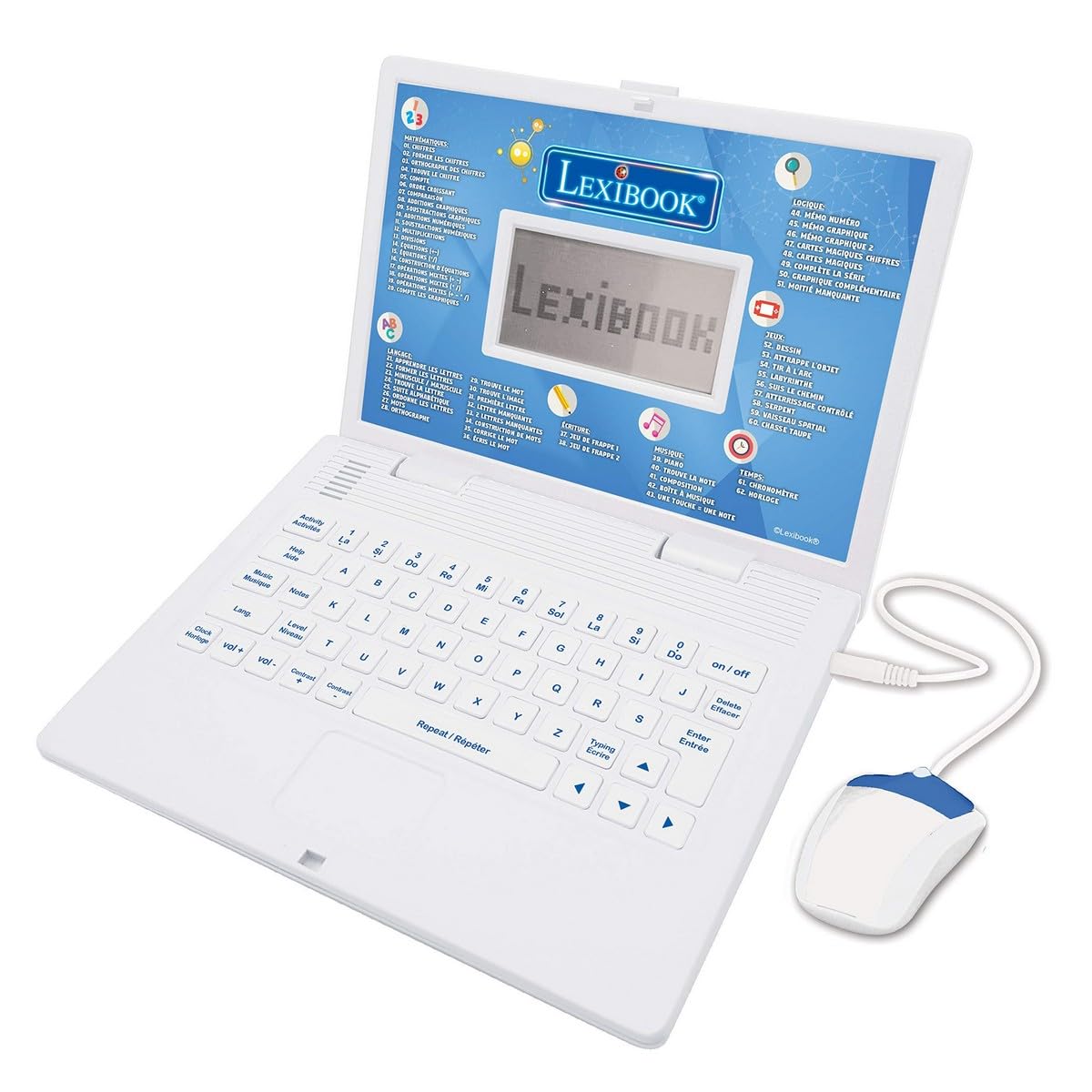 LEXIBOOK, Educational and Bilingual Laptop French/English-Toy for Children with 124 Activities to Learn Mathematics, Dactylography, Logic, Clock Reading, Play Games and Music, White, JC598i1 โ image 1