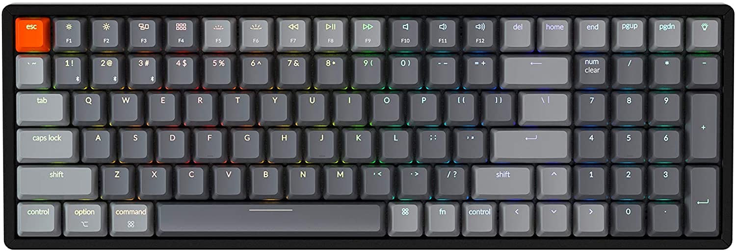 Keychron K4 Bluetooth Wireless Mechanical Keyboard RGB LED Backlit, Hot-swappable Compact 100 Keys USB Wired Computer Gaming Keyboard Aluminum Frame for Mac Windows, Gateron Blue Switch