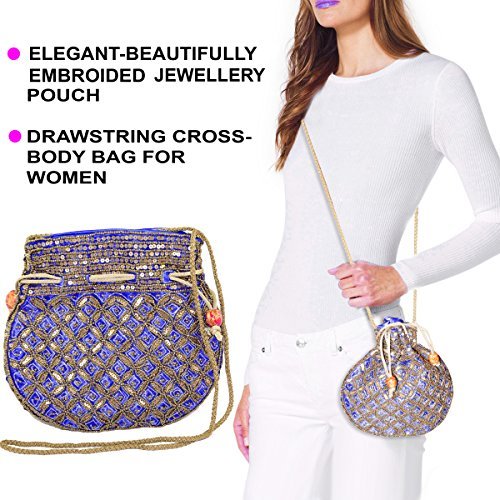 sndia indian ethnic embroidered bridal party handbag potli purse - purple
