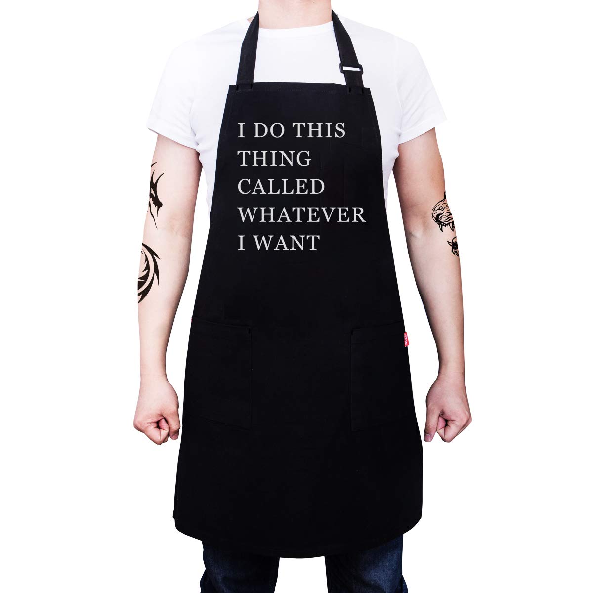 ALIPOBO BBQ Grill Aprons for Men Chef Black Adjustable Bib Apron with 2
