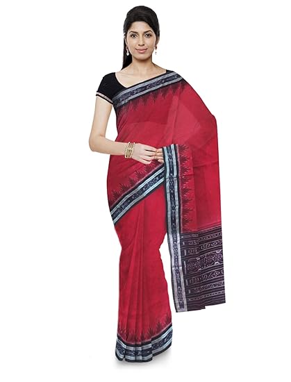Odisha handloom Sambalpuri Handloom Womens Cotton Saree (Black & Red)