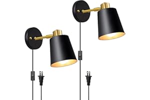 Plug in Wall Sconces 2 Pack Modern Wall Light with On/Off Switch Black Wall Lamp with 5.9ft Plug in Cord Rotatable Industrial