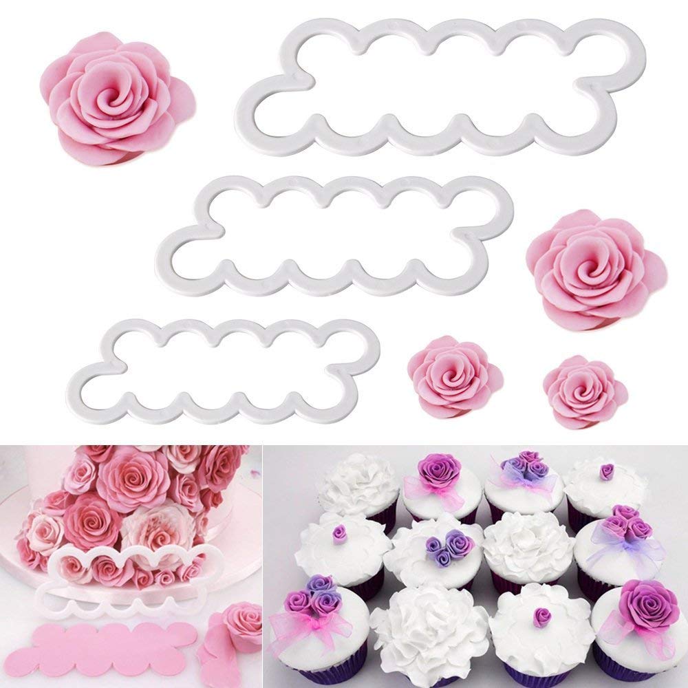 WADY 3 Different Sizes Rose Cookie Cutters DIY Fondant Cookie Cutters Decorative Cookies Fondant Cake Sugarcraft Mould Frame Cutter Tool
