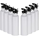 Neihepal 24oz Insulated Water Bottles Bulk 8 Pack,Stainless Steel Double Wall Sport Bottle with Straw Lid,Metal Cup Reusable Thermoses with Hand Cap for School,Cyclists,Hikers,Gift (White,8 Count)