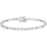 FANCIME Marquise Melody Tennis Bracelets Sterling Silver 3mm CZ Bracelets Charm Fine Jewelry Birthday Gifts for Women 7.2"