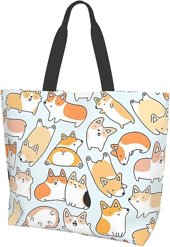 Amazon カートゥーン おもしろい コキ犬 トートバッグ エコバッグ 3dプリント ワンショルダー 買い物袋 ショッピングバッグ ポケット付き ハンドバッグ 肩掛け 再利用 収納バッグ トートバッグ型 ショルダーバッグ 大容量 軽い 簡単 持続可能 レディース ファション