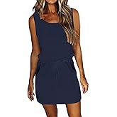 AUSELILY Womens Summer Dress Casual Sleeveless Sundresses Drawstring Waist Beach Cover up Short Swing Dresses with Pockets