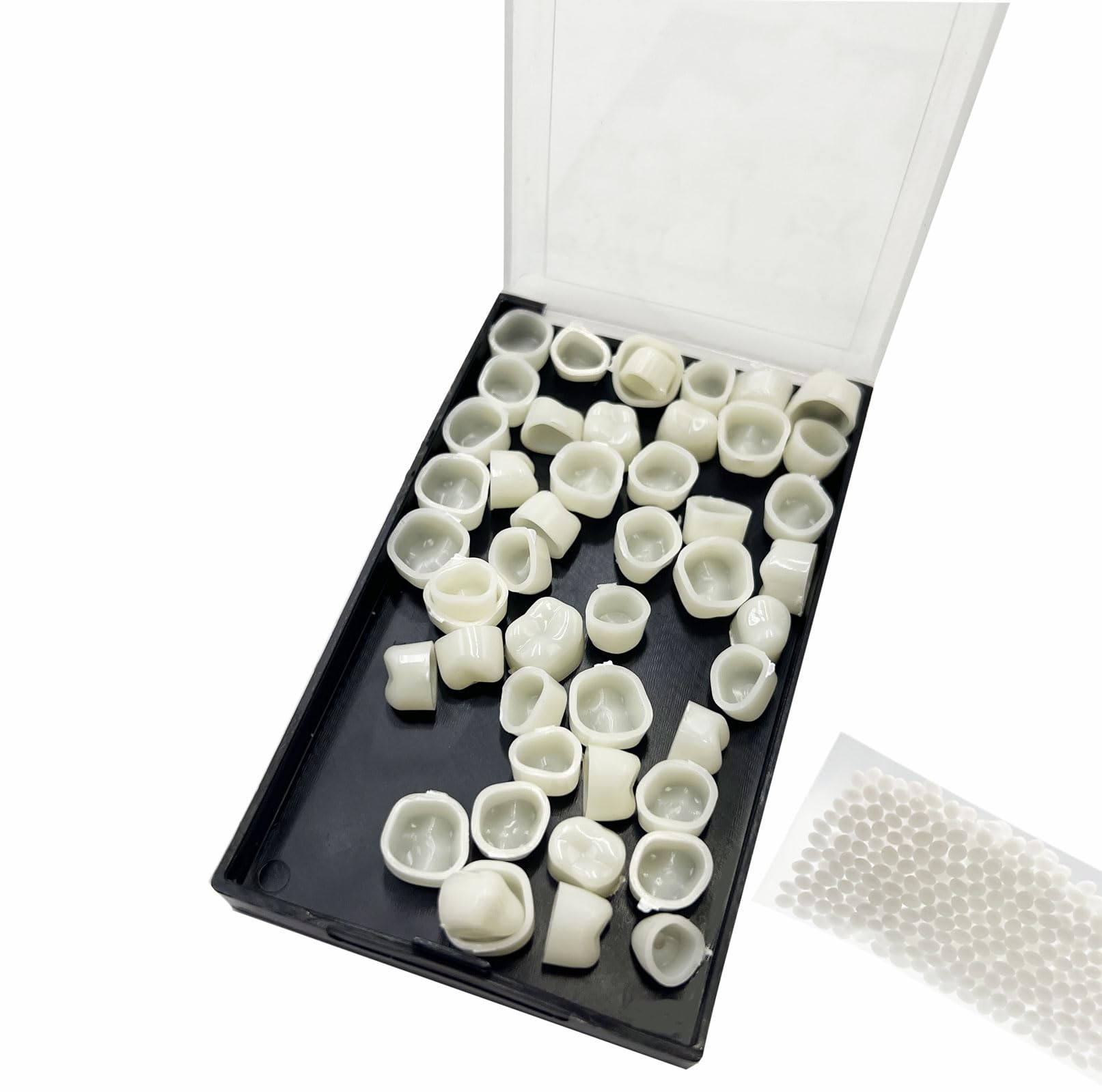 Photo 1 of 1 Box False Teeth Crown Repair Kit Dental Posterior Tooth Veneers Fake Tooth Cap Crown with Thermal Beads for Fixing or DIY