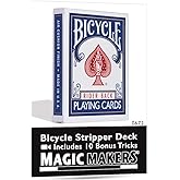 Magic Makers Bicycle Stripper Deck with 10 Bonus Tricks (Blue) - Tapered Magic Trick Deck
