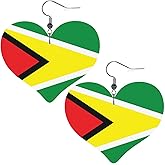 Guyana Flag Faux Leather Earrings For Women Lightweight Heart Dangle Earrings Gift