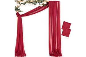MLMC Red Wedding Arch Draping Fabric 2 Panels 29" x 20 FT Extra Long Gauze Drapes Sheer Backdrop Curtains 6.6 Yards Outdoor Drapery Panels for Wedding Baby Shower Party Ceiling Decoration