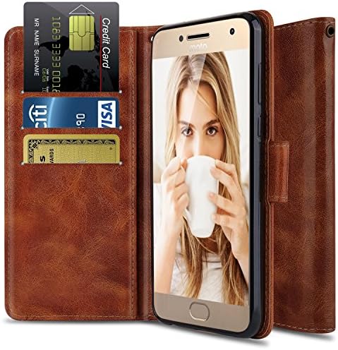 OTOONE Wallet Stand Case for Moto G5S Plus with Genuine PU Leather Flip Cover and Card Slot Holder Design for Moto G5S Plus 5.5 inch 2017 (Bronze)