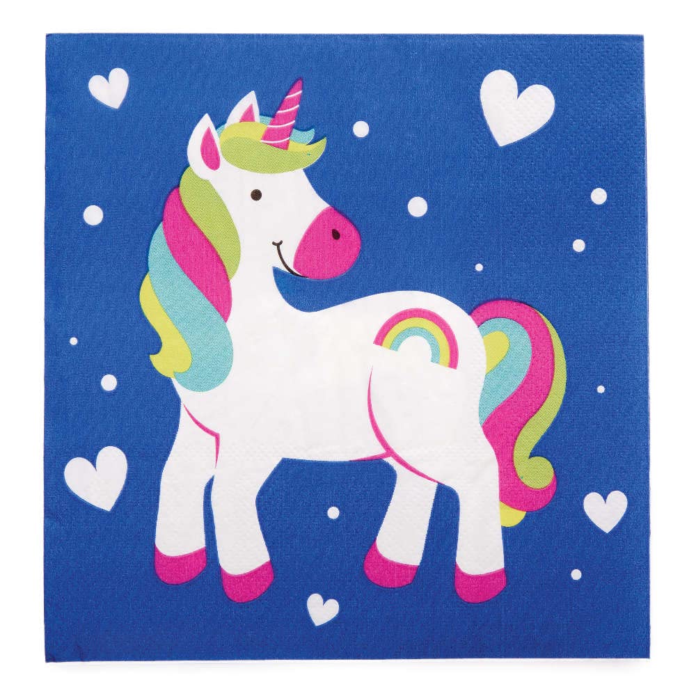 Baker Ross FC974 Rainbow Unicorn Party Napkins - Pack of 20 Napkins, Kids Party Napkins, Paper Disposable Napkins, Kids Birthday Tableware, Rainbow Unicorn Party Napkins