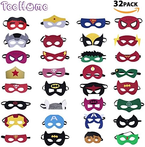 TEEHOME Superhero Masks Party Favors with 32pcs Perfect Fit For Children Aged 3+
