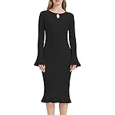 Selagira Womens Long Sleeve Midi Dress Ruffle Fitted Casual Work Dress Spring Fall Knit Sweater Dresses for Women